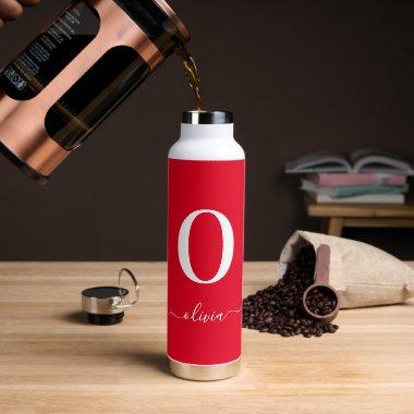 Monogram Script Name Personalized Red And White Water Bottle