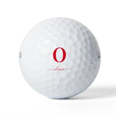 Monogram Script Name Personalized White And Red Golf Balls