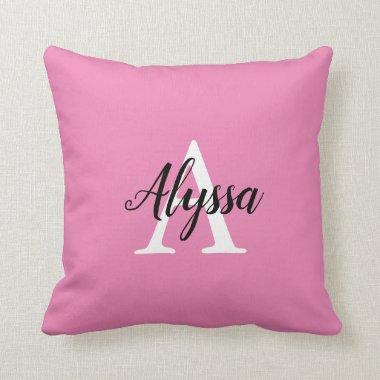 Monogram Script Stylish Pink Throw Pillow