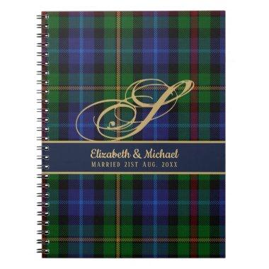 Monogram Smith Tartan Blue Green Gold Newlyweds Notebook