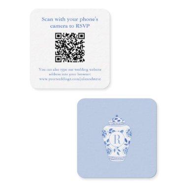 Monogram Something Blue Wedding Shower QR RSVP Enclosure