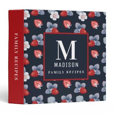 Monogram Strawberry Floral Modern Kitchen Recipe 3 Ring Binder