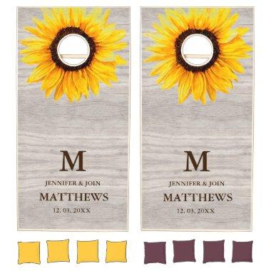 Monogram Sunflower Wood Boards Rustic Wedding Corn Cornhole Set