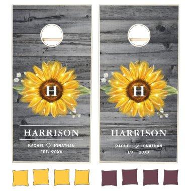 Monogram Sunflower Wood Boards Rustic Wedding Cornhole Set