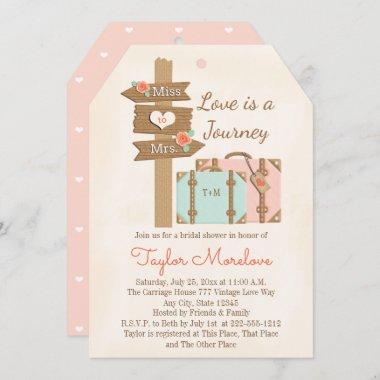 Monogram Traveling from Miss to Mrs Bridal Shower Invitations
