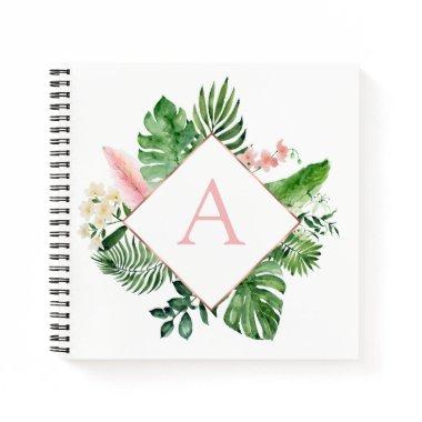 Monogram Tropical Palms Green White Botanical Notebook