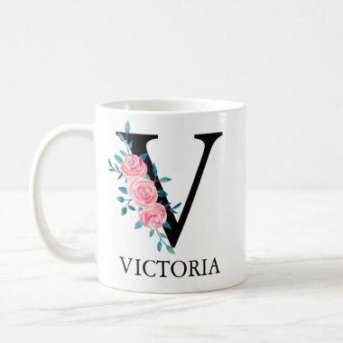 Monogram Watercolor Custom Single Letter V Coffee Mug