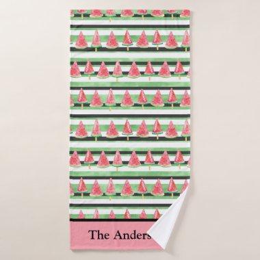 Monogram Watermelon Pink Green White Black Bath Towel Set