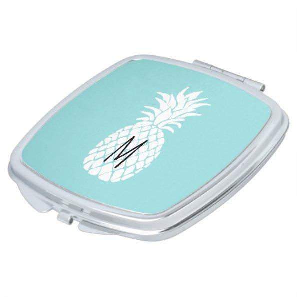 monogram white pineapple on any background color compact mirror