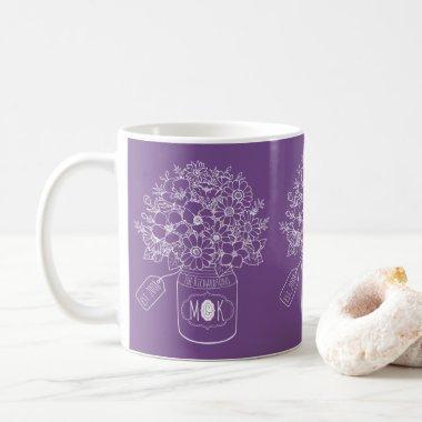 Monogram Wildflowers Bouquet Hand-Drawn Mason Jar Coffee Mug