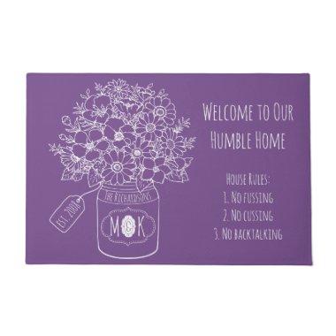 Monogram Wildflowers Bouquet Hand-Drawn Mason Jar Doormat