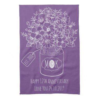 Monogram Wildflowers Bouquet Hand-Drawn Mason Jar Towel