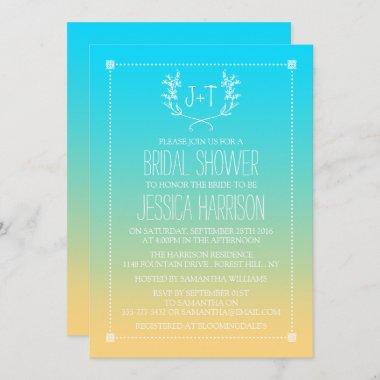 Monogram Wreath Beach Ombre Bridal Shower Invitations
