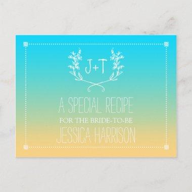 Monogram Wreath Beach Ombre Bridal Shower Recipe Invitation PostInvitations