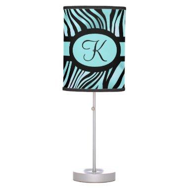 Monogram Zebra print Black and Teal Turquoise Table Lamp