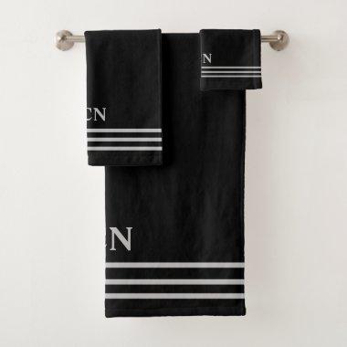 Monogramed Black Silver Striped Gift Bath Towel Set
