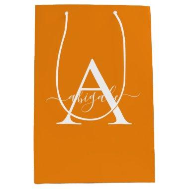 Monogrammed Apricot orange | Minimalist Elegant Medium Gift Bag