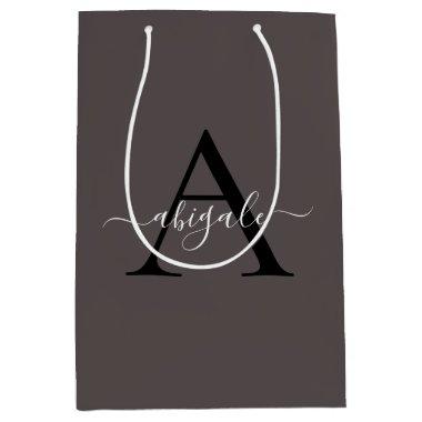 Monogrammed Black Ash Grey | Minimal Elegant Medium Gift Bag