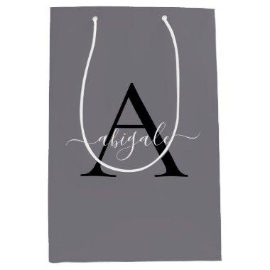 Monogrammed Black Fossil Grey | Minimal Elegant Medium Gift Bag