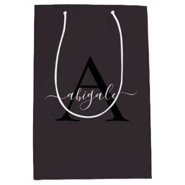 Monogrammed Black Iron Grey | Minimal Elegant Medium Gift Bag