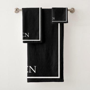 Monogrammed Black White Border Classic Bath Towel Set