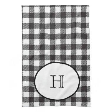 Monogrammed Black White Buffalo Plaid Kitchen Towel