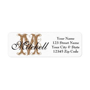 Monogrammed Black White gold return address labels