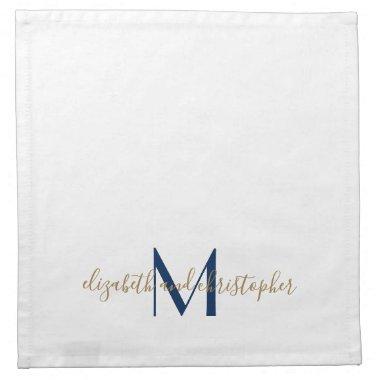 Monogrammed Blue Gold Wedding Gift Bridal Shower Cloth Napkin