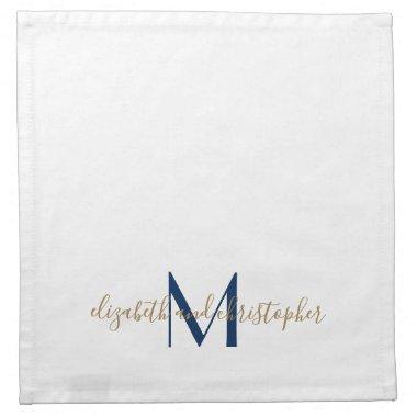 Monogrammed Blue Gold Wedding Gift  Cloth Napkin