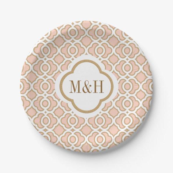 Monogrammed Blush and Gold Moroccan Wedding Paper Plates