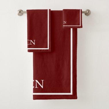 Monogrammed Burgundy Red White Border Classic Bath Towel Set