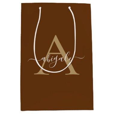 Monogrammed Caramel Brown Gold | Minimal Elegant Medium Gift Bag