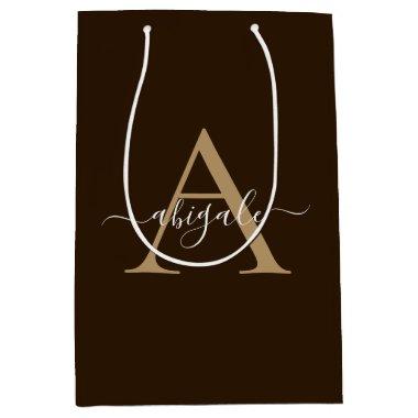 Monogrammed Chocolate Brown Gold | Minimal Elegant Medium Gift Bag