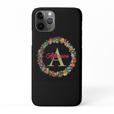 Monogrammed Colorful Floral Wreath Personalized iPhone 11 Pro Case