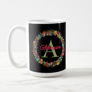 Monogrammed Colorful Floral Wreath Personalized Coffee Mug