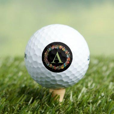 Monogrammed Colorful Floral Wreath Personalized Golf Balls