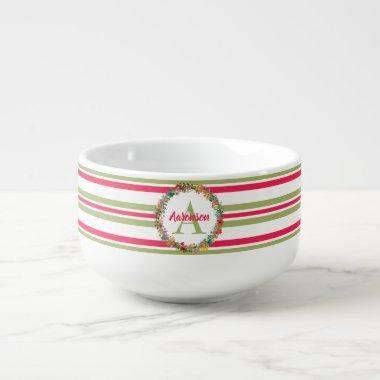Monogrammed Colorful Floral Wreath Personalized Soup Mug