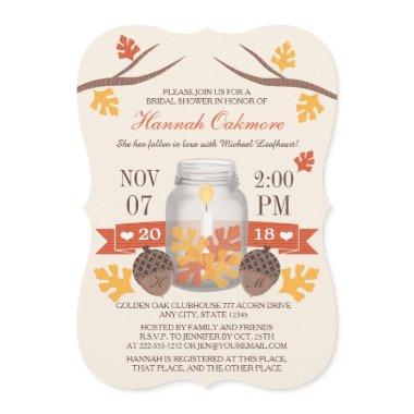 Monogrammed Fall Leaves Mason Jar Bridal Shower Invitations