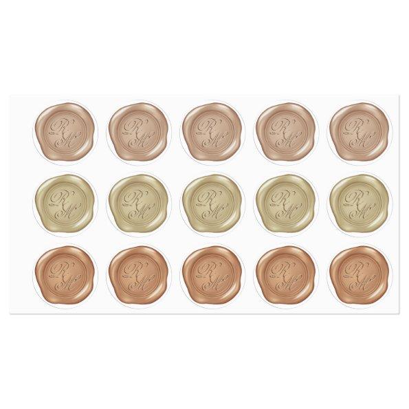 Monogrammed Faux Metallic Look Wax Seals Labels