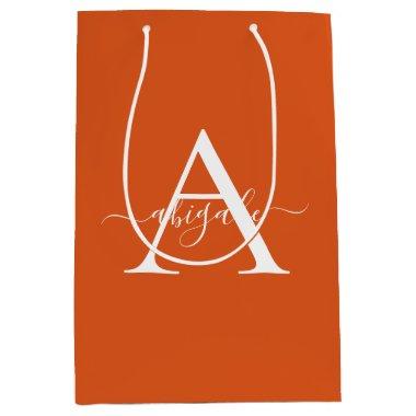 Monogrammed Fire Orange | Minimalist Elegant Medium Gift Bag
