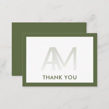 Monogrammed Flat Thank You Invitations Olive Green