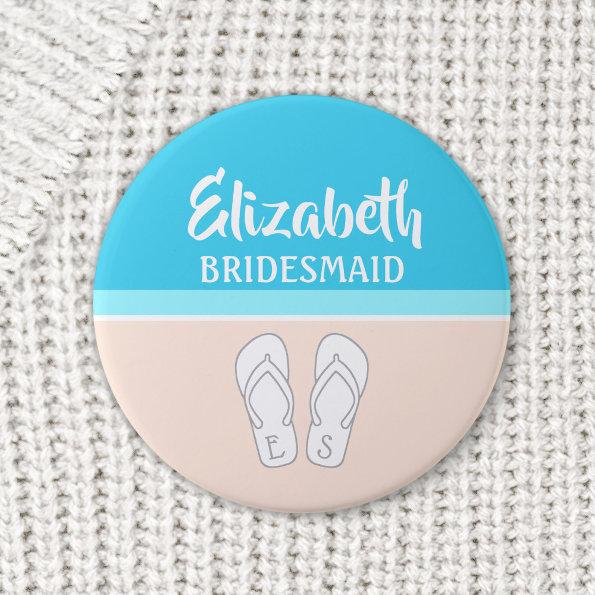 Monogrammed Flip-Flops Beach Wedding Bridesmaid Button