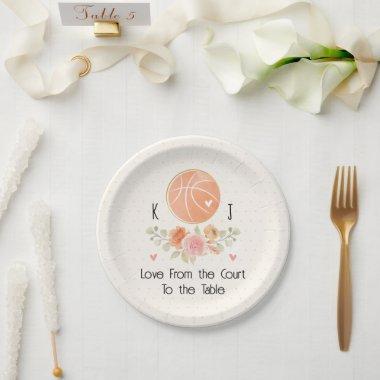 Monogrammed Floral Basketball Wedding Shower Paper Plates