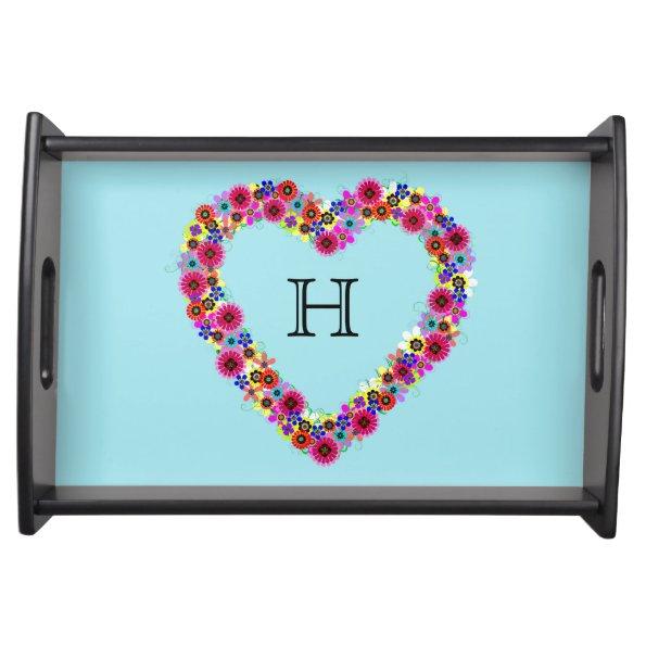 Monogrammed Floral Heart Serving Tray
