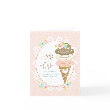 Monogrammed Floral Ice Cream Cone Shower Thank You