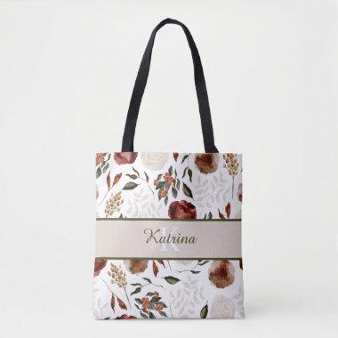 Monogrammed Floral Tote Bag