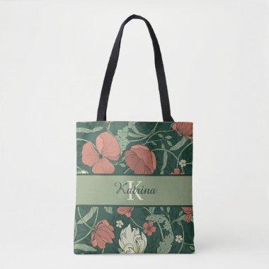 Monogrammed Floral Tote Bag