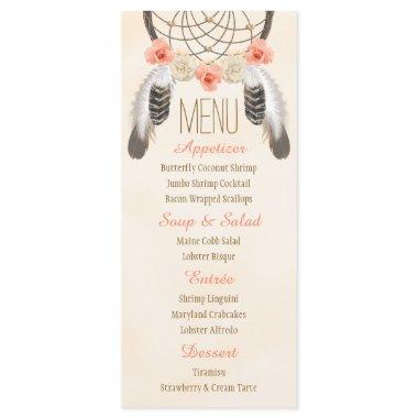 Monogrammed Gold Coral Dreamcatcher Wedding Menu