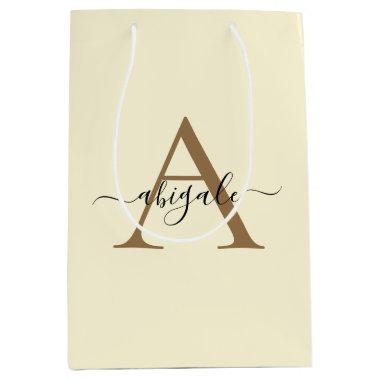 Monogrammed Gold Cream White | Minimal Elegant Medium Gift Bag