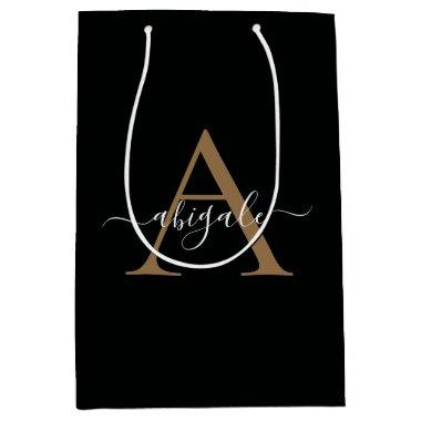 Monogrammed Gold Jade Black | Minimal Elegant Medium Gift Bag